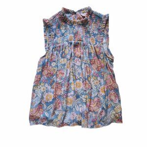 Nanette Lepore Women's Flutter Sleeveless Top - Pink & Blue Floral Print Medium